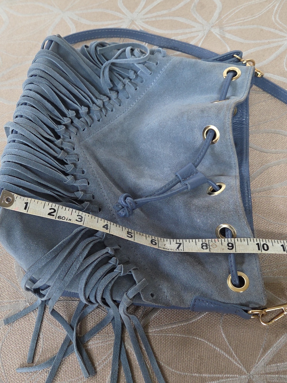 DV Diva's Bag Italian Blue Suede & Leather Fringe Crossbody! - Picture 9 of 13